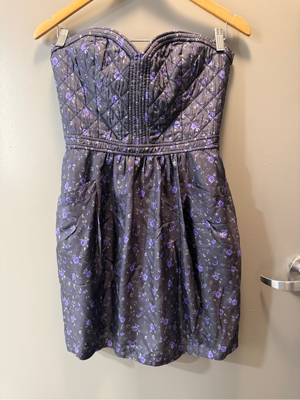 Rebecca Taylor Silk Quilted Floral Strapless Dress Pockets Size 8